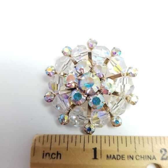 Vintage Rhinestone and AB Crystal Cluster Snowflake Brooch Lapel Pin, Estate - Picture 4 of 6